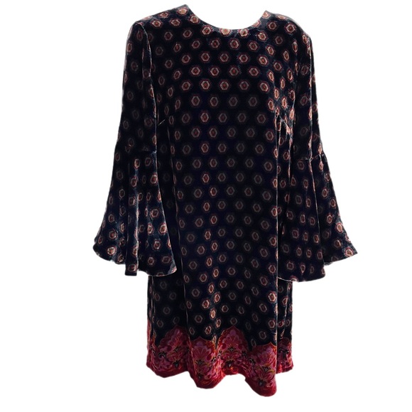 Trina Turk Silk Viscose Velvet Dress 4 Black Geometric Print - Picture 1 of 12